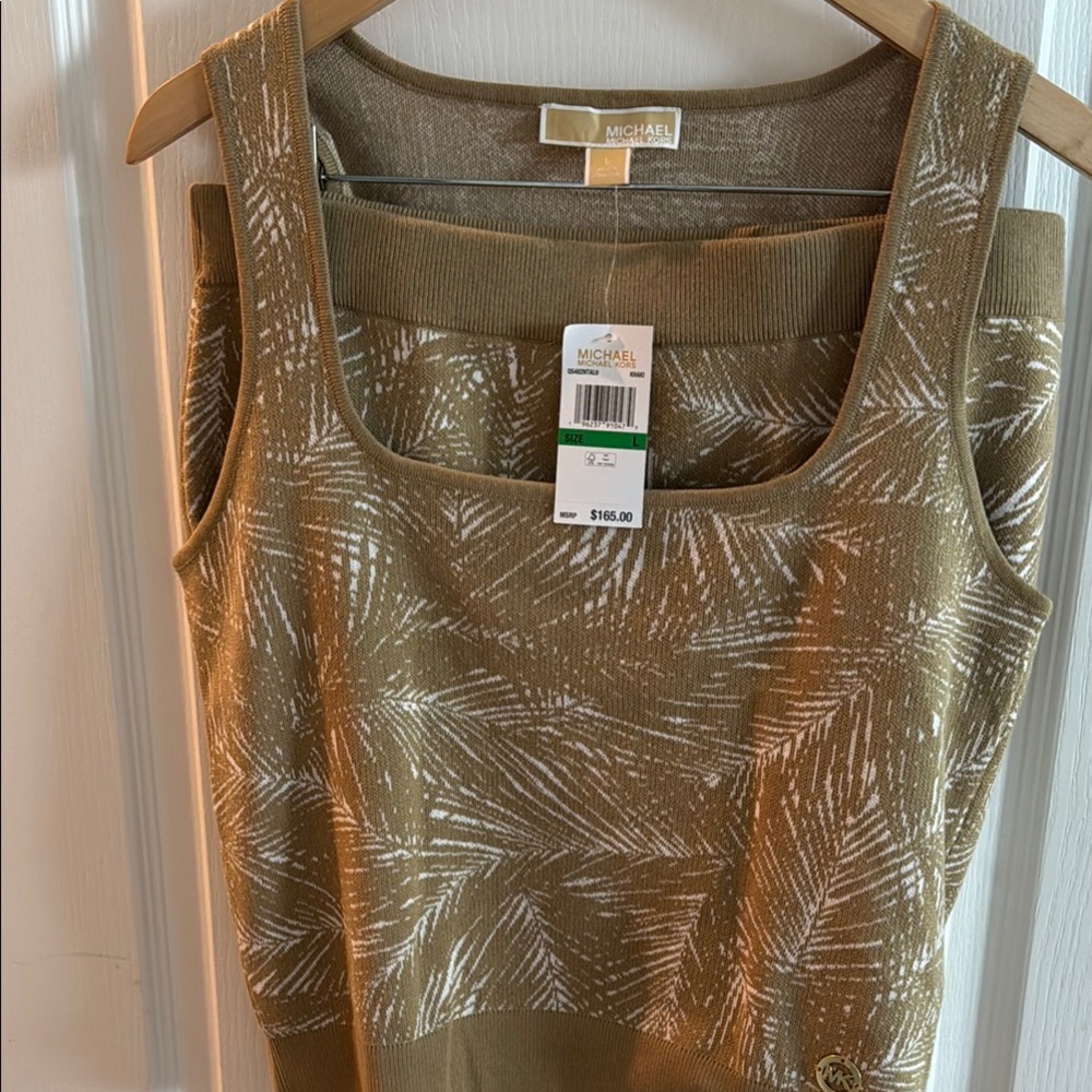 Michael Kors Olive and White Patterned Tank